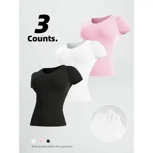 New Yoga Top Short Sleeve, Running Training Shirt, Easy Wash Quick Dry Tight Fit Pilates Slimming Elastic Fitness T-Shirt