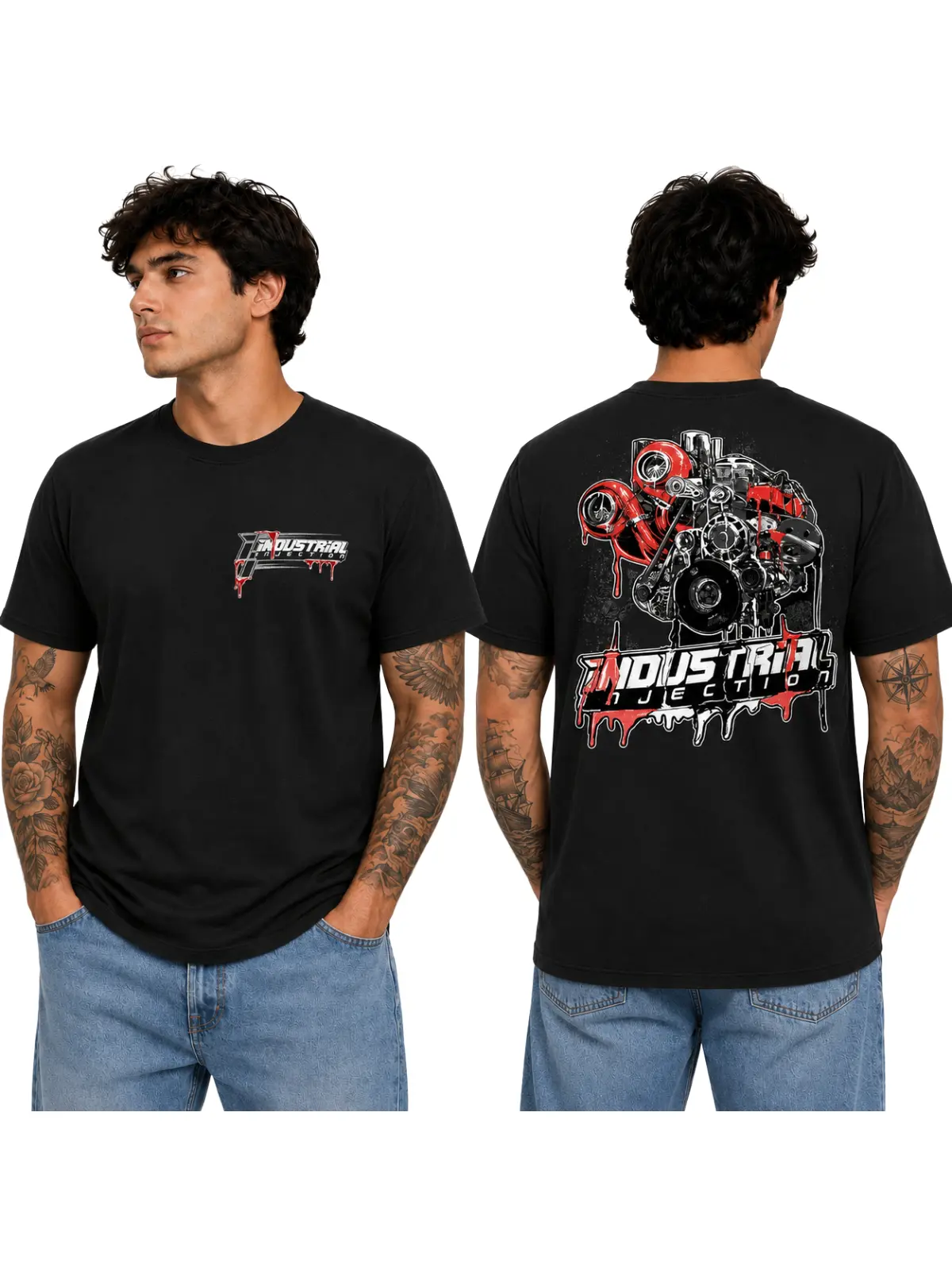 Diesel Engine Turbo Graphic T-Shirt, Vintage Industrial Performance Tee, Red Black Mechanic Front and Back Print, Truck Garage Streetwear, Birthday Father’s Day Gift, Perfect Gift For Men and Women