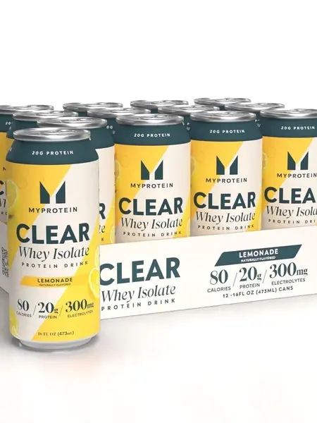 Myprotein Clear Whey Isolate Protein Water Drink | 1 Case (12 Cans) | 20g Protein for 80 calories, 300mg electrolytes, Zero Sugar Supplement to Support Fitness and Health