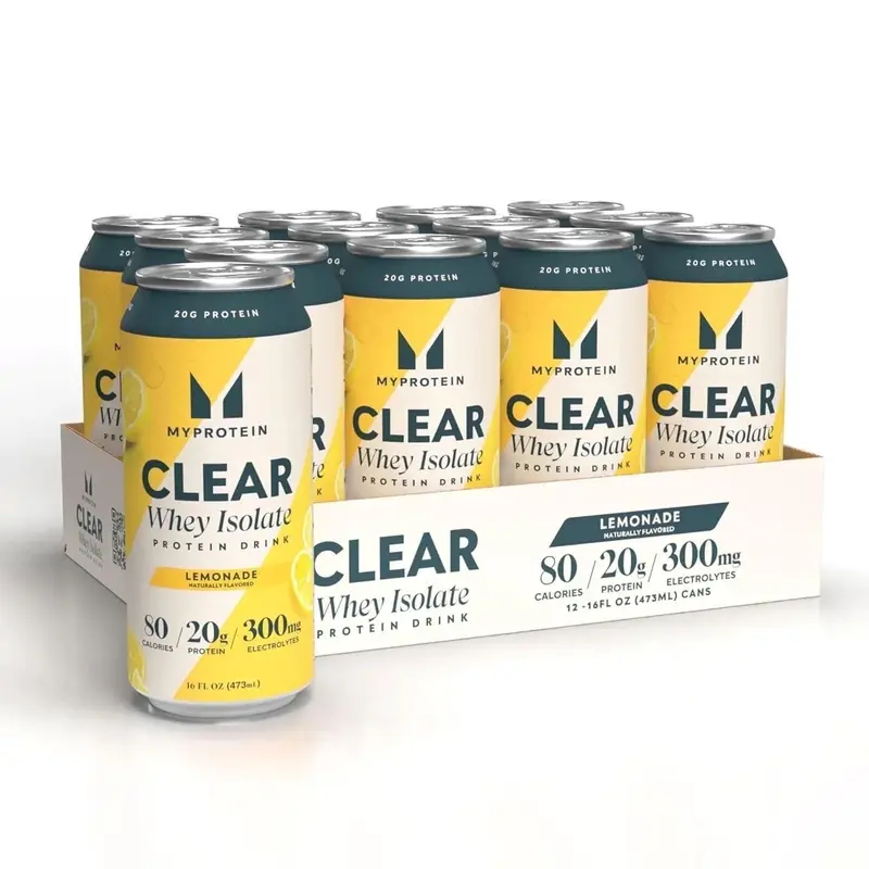 Myprotein Clear Whey Isolate Protein Water Drink (1 Case, 12 Cans) - 20g Protein, 80 Calories, 300mg Electrolytes, 0 Sugar Gym Supplement, Electrolyte Drink Mix, Orange Cream Fruity Juice for Fitness & Health Support