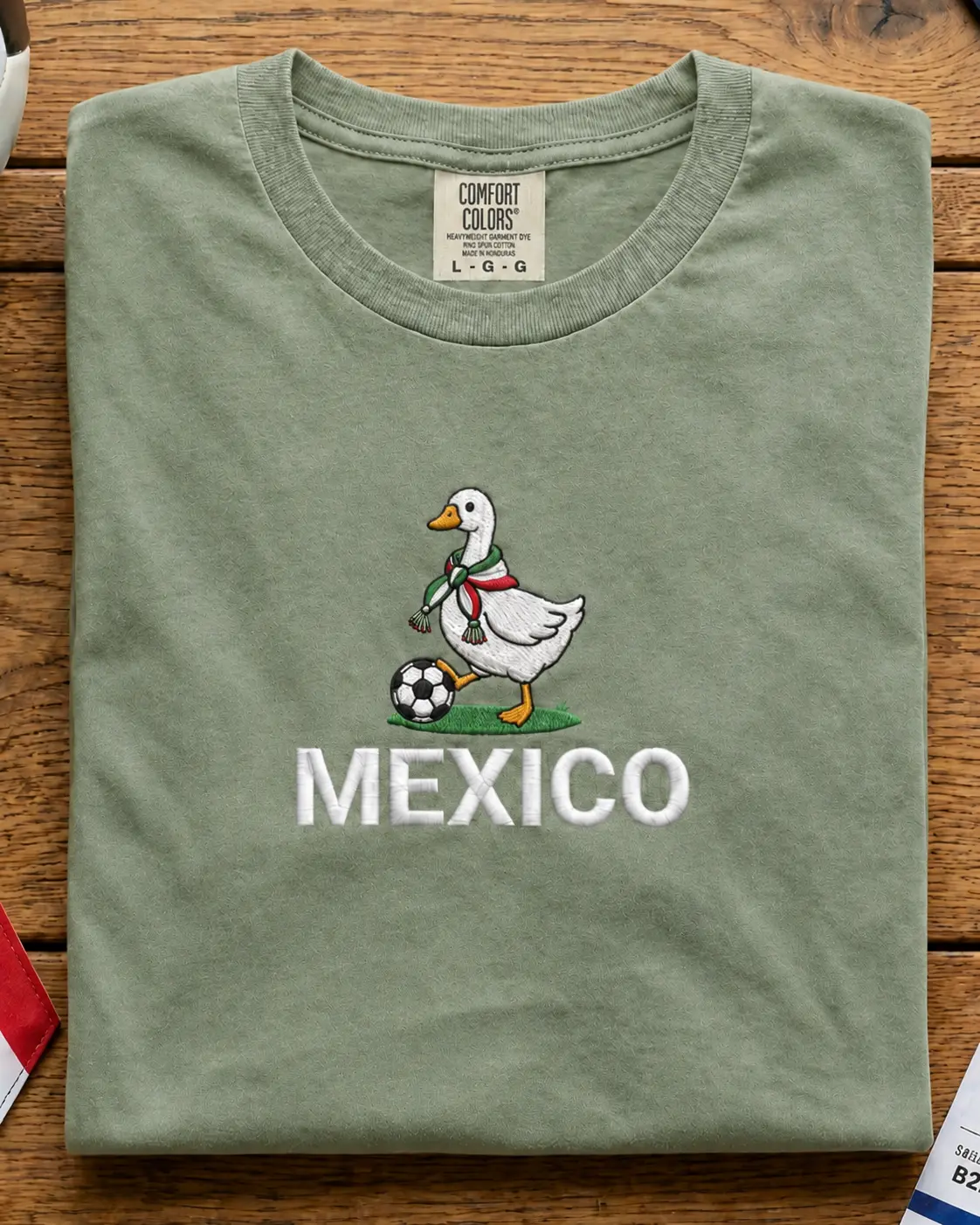 [Made in US] Comfort Colors Mexico Embroidered T Shirt, Funny Duck Graphic Tee, Mexican Pride Outfit, Vintage Sporty Aesthetic Streetwear