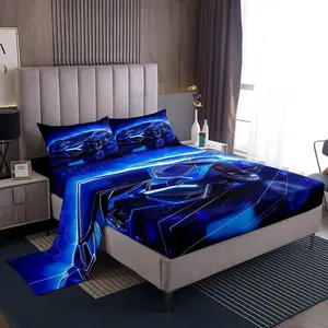 Kids Boys Sports Car Bedding Set Blue Race Car Sheets for Kids Teens Boys Girls Extreme Sports Theme Bed Sheets Speed Luxury Car Sheets Set,