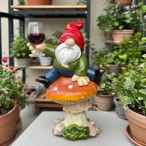 1 resin gnome collection statue-country mushroom wine glass garden ornaments, weather-resistant indoor and outdoor red hat dot design, suitable for terrace, balcony, mushroom garden ornaments, home decoration enthusiasts must have.