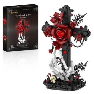 Gothic Cross Flower Building Blocks Set 497-Piece Religious & Gothic-Themed CreativeConstruction Model Perfect for Teens, Kids &Collectors for Easter & Thanksgiving DesktopDisplay, Church-Style Decor, and Gift Giving