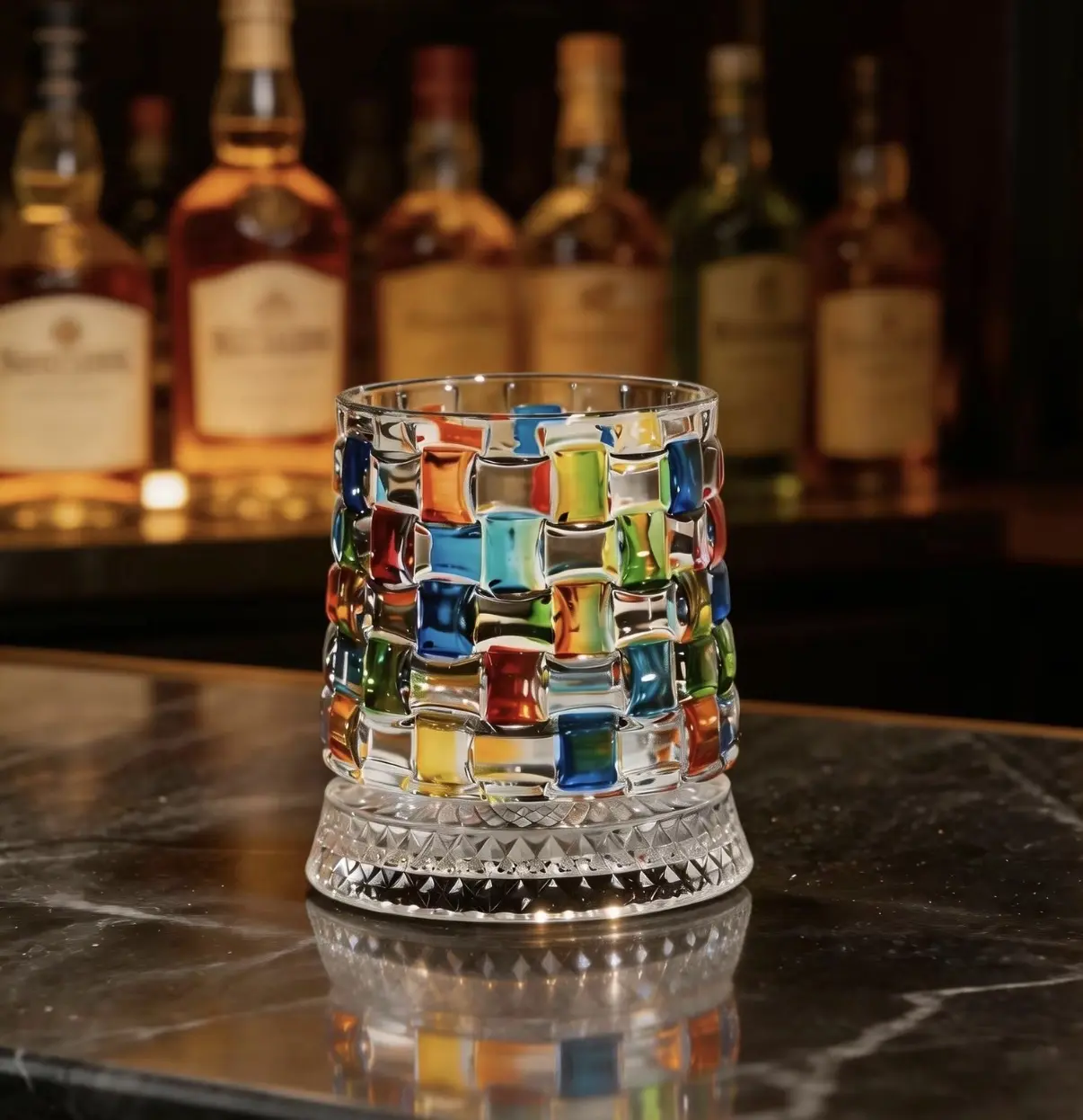 Minimalist Hand-Painted Embossed Whiskey Glass Smooth Spin Design Crystal Tumbler for Home Bar