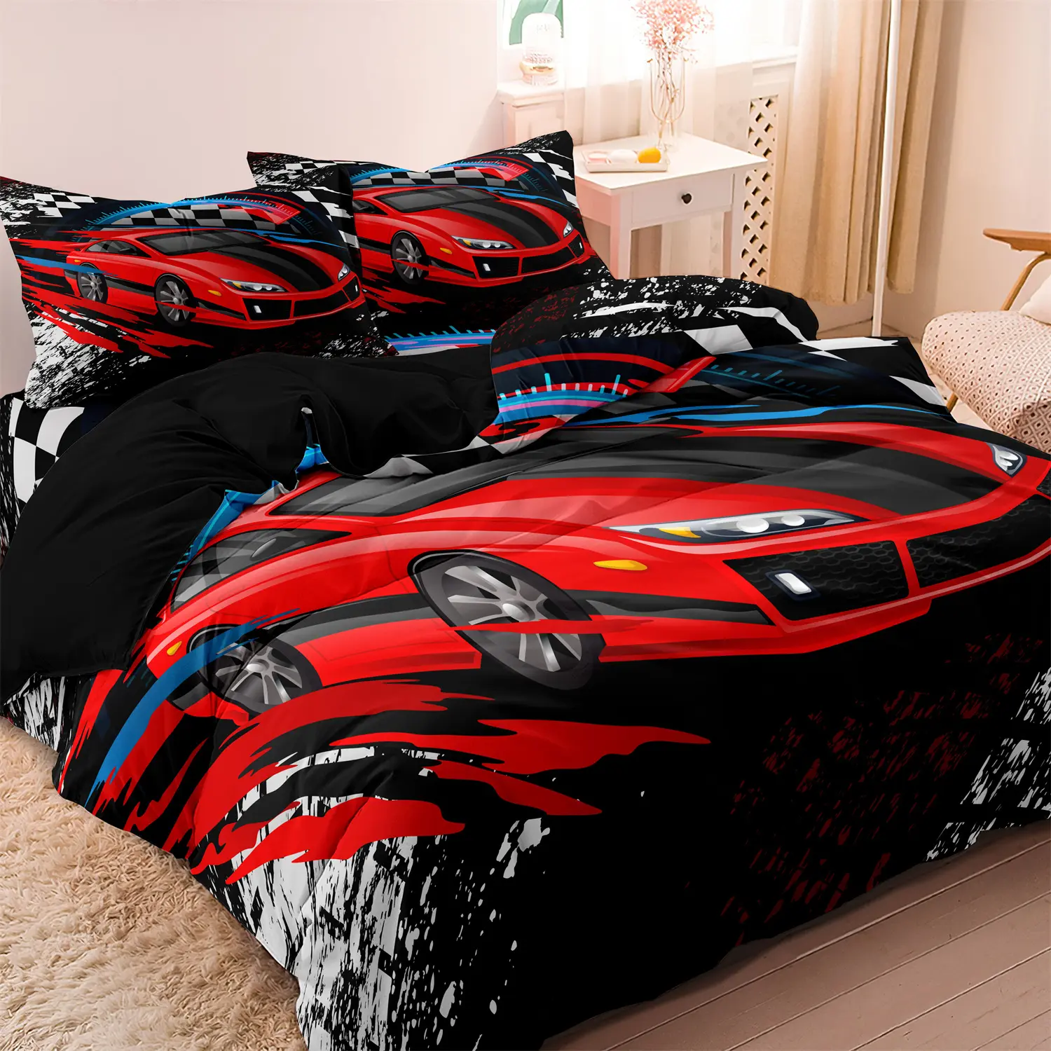 2/3pcs Stylish Sports Car Motocyle Decorative Duvet Cover Set Bed Covers (1 Duvet Cover + 1/2 Pillowcases, Without Comforter & Pillow ), High-Definition Print for Home and Dormitory, Bed Sets Supplies, Perfect For Christmas Gift