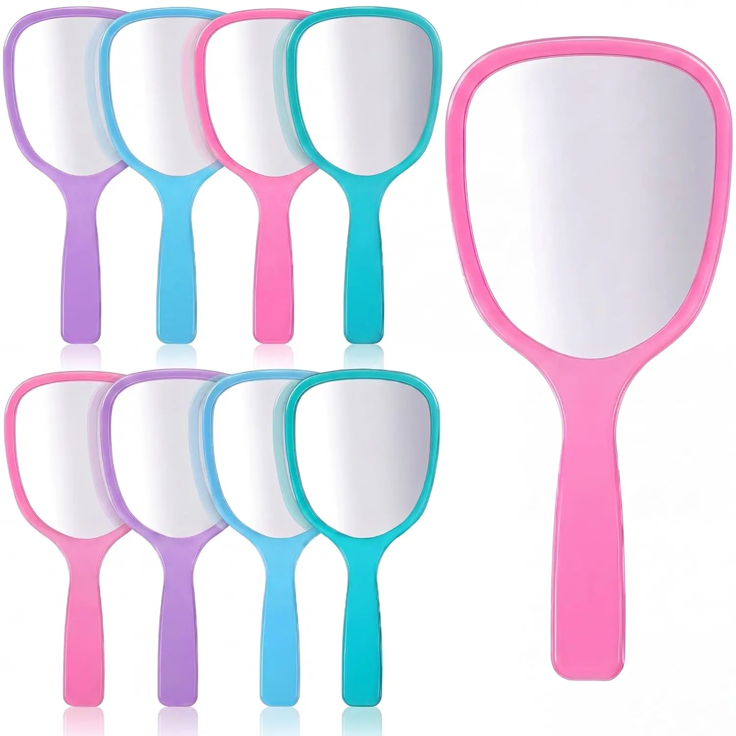 8 Pcs Small Handheld Hand Mirrors 1X Compact Travel Makeup Mirror 3.15 x 7.09 in Mini Handheld Cosmetic Kid Mirror for Girl DIY Crafts Classroom Party Salon Favors (Blue,Green,Pink,Purple)