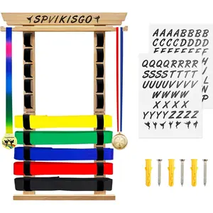 10 Belts Karate Belt Display Rack Taekwondo Belt Display Stand with Sticker and Medal Hook No Assembly Required for Jiu-Jitsu BJJ Martial Arts Belt Displays