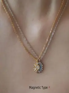 Magnetic Sun Moon Pendant Necklace Set, Modern Versatile Accessories, Stainless Steel Boho Style Jewelry for Couples & Best Friends, Ideal Gift for All Seasons