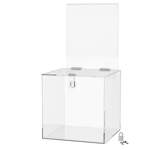 8" Locking Ballot Box with Removable Header 8.5" x 11" Sign Holder Clear or White Acrylic Cube Donation Bin by 321 Plastics