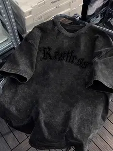 Restless Gothic Font Acid Wash 100% Cotton T-Shirt – 2D Print, suitable for sports, travel and everyday wear, regular fit, knit fabric, suitable for everyday wear, makes a great gift.Graphic tee,90s graphic tees,men's t shirts,funny graphic tee