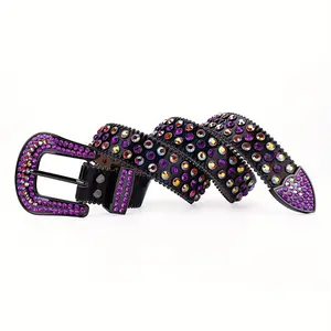Purple Rhinestone Western Belt for Men | Genuine Leather with Crystal Rivets - Jeans Dress Belt & Gifts for Him