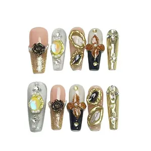 Moonovate | VICTORIA 10pcs Handmade Press On Nails Coffin Nails REUSABLE 3D Gel Fake Nails Acrylic Press On Nails											