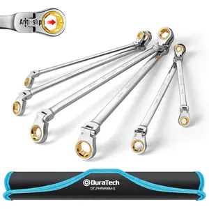 Long Anti-Head Ratcheting Wrench Set Metric 8-19 mm CR-V 72-Tooth Gears 180-Degree Flexible Heads Industrial & Automotive Tools