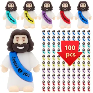 100Pcs Mini Jesus Figures  DecorEaster Egg Stuffers Cute Jesus Ornaments Toys Religious Party Favors, Sunday School Baptism Gift Easter Egg Stuffers Home Office Decoration ,OutdoorFun Decor Multicolor