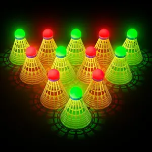 Badminton birdies 6/12 PCS, 300 nylon glow in the badminton shuttlecocks for baseball backyards practice, 2 plastic light-up birdie set for outdoor sports activities