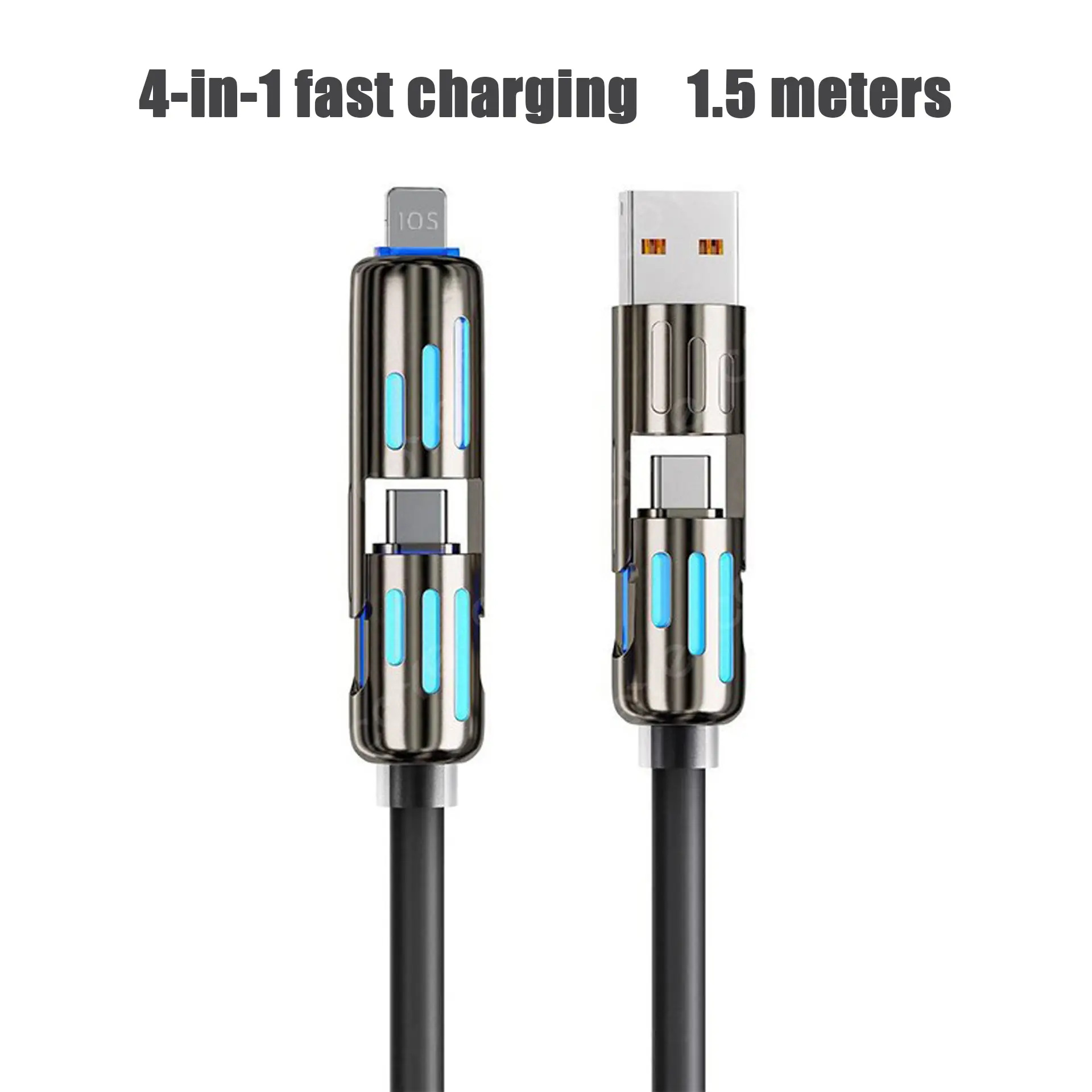 4-in-1 USB Data Charging Cable, 1.5m Fast Charging Cable with Multiple Interface Modes for Mobile Phone Charging & Data Transmission