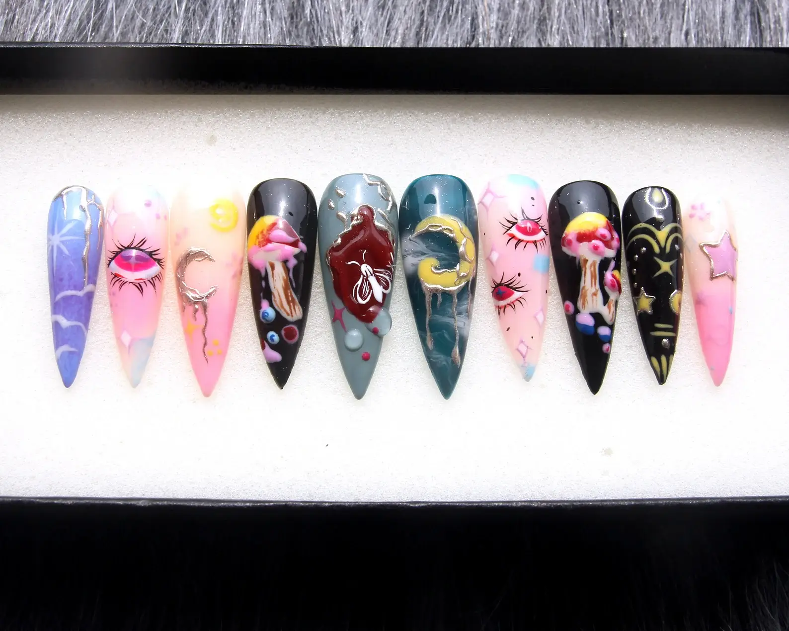 Handmade Dreamscape Press On Nails: Y2K 3D Gel Nail Set