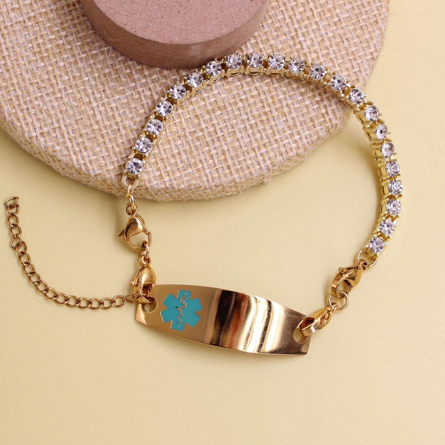 Uloveido Customizable QR Code Medical Alert Tennis Bracelet, Silver and Gold Color Options, Personalized Engraved Health ID Jewelry, Scannable Emergency Contact Wristband for Women