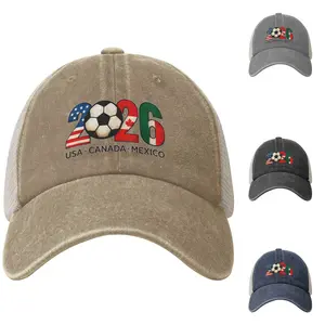 2026 USA/Canada/Mexico Patriotic Soccer Trucker Cap, washed cotton and breathable mesh, adjustable hat for outdoor sports and everyday wear Premium Quality Cap