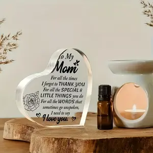 Transparent Acrylic Keepsake Plaque — A Gift from Daughter or Son to Mom: "Mom, I Love You." The Perfect Heartfelt Token of Gratitude for Christmas, Mother's Day, or Thanksgiving.