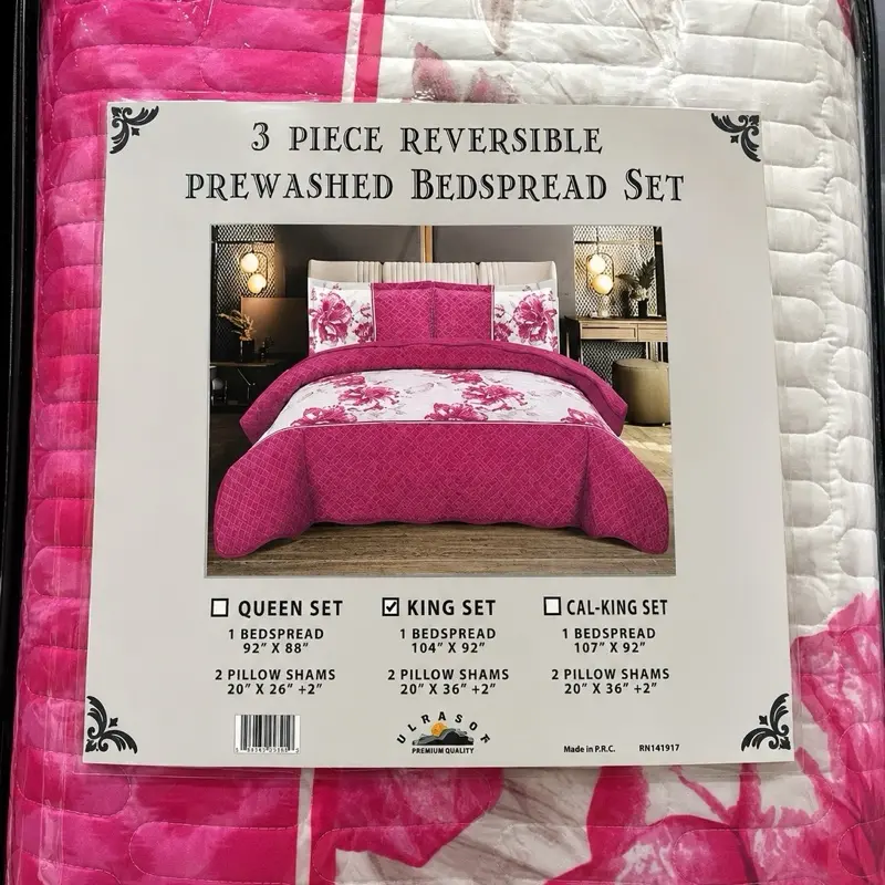 3-Piece Prewashed Reversible Bedspread Set