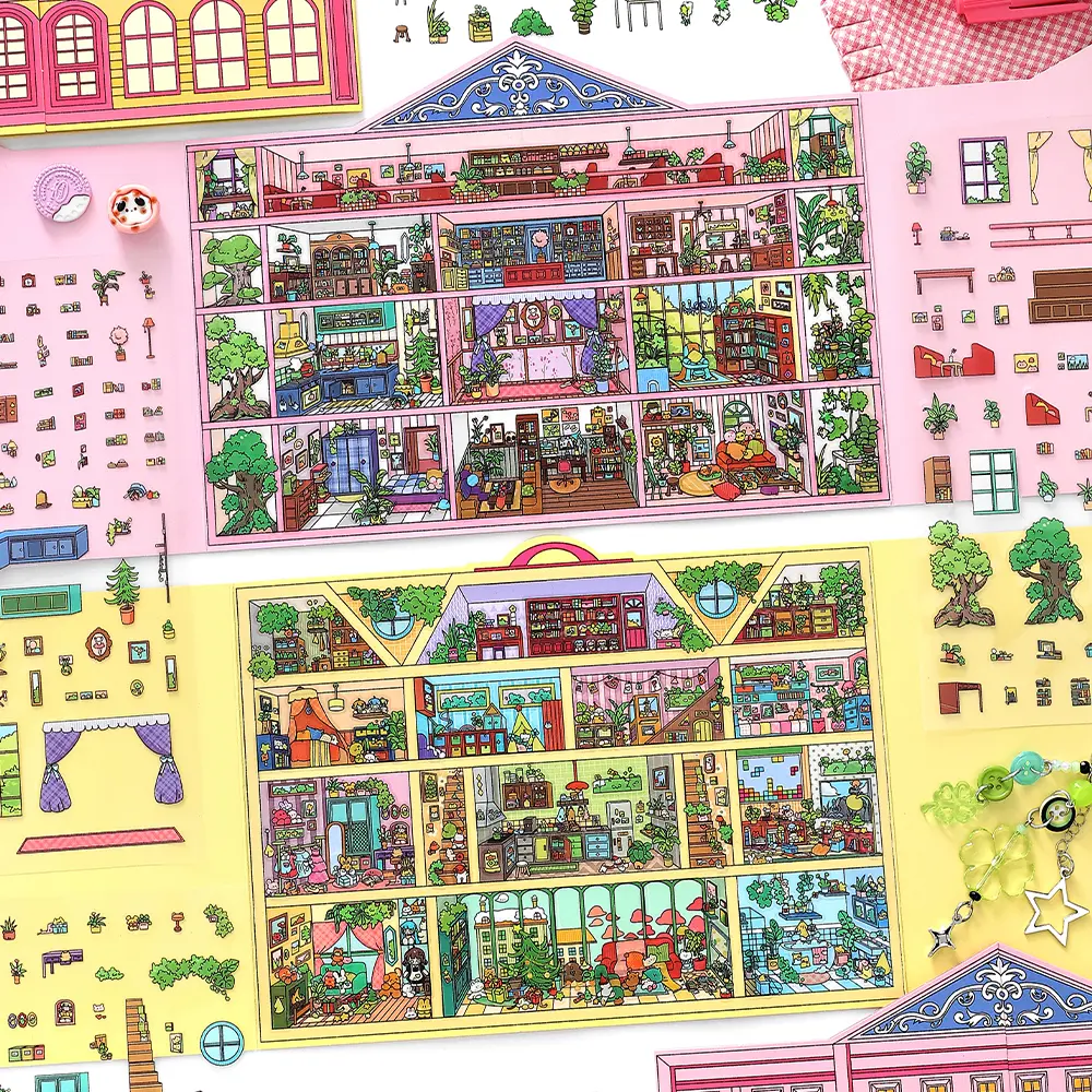 Dream House Scene Stickers Set Pink Hotel & Doll Apartment set– 2 Scene Stickers SetKids / Teens / Adults / All Agesadult relaxation stickers / Familyscene stickers, DIY stickers, journaling stickers,
