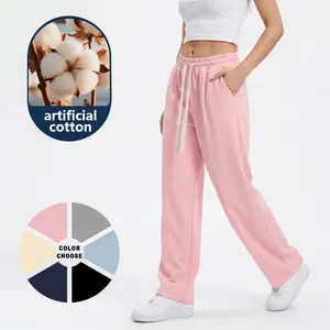 Womens Wide Leg Sweatpants for Girls Baggy Casual Workout Straight Yoga Pants with Pockets Fashion Stretch Lounge Comfy Joggers Gym Pants Sports Jogging Wear Basic Womenswear Bottom Loose Fit Trouser summerwins