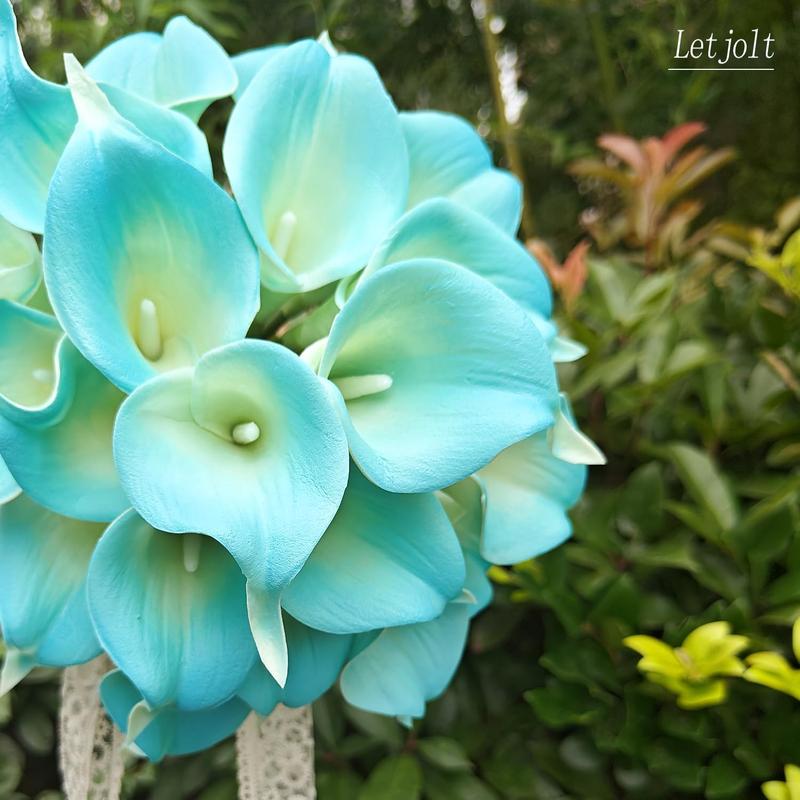 2026 New-X- AP01 Artificial Calla Lily Teal Flowers for Wedding Bouquet Klein Blue Flower 12Pcs Home Decoration Faux Calla Lilies Flower, Teal Blue
