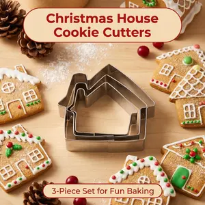 3pcs Christmas House Shape Cookie Cutter Set, Baking Mold for Cookies and Cakes, Kitchen Tool for Holiday Decorating, Easy to Use