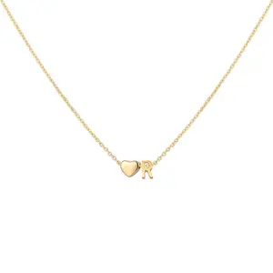 Glimmerst Initial Heart Necklace,18K Gold Plated Stainless Steel Tiny Heart Letter Necklace Personalized Monogram Name Necklace for Women R