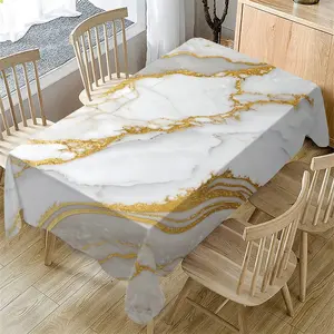 Rectangular Tablecloth with Platinum Color Marble Pattern, for Indoor/outdoor Use, Perfect for Weddings Parties Cafes Dinner and Picnics