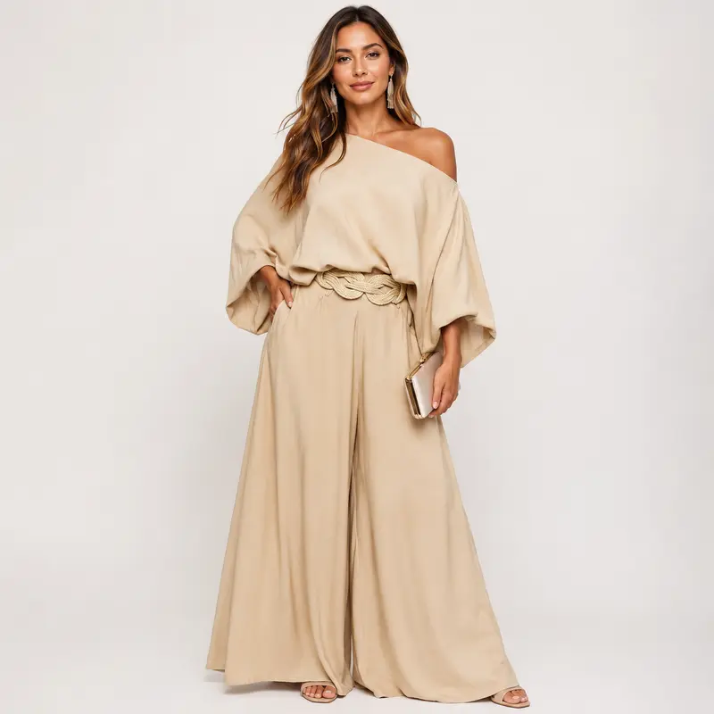 flowy dress pants for wedding Letdown Mother of the Bride Pant Suits Long Sleeve Lace Evening Formal  Dresses for Wedding Bride Outfit Sets with Jacket Flowy Wide Leg Trousers 3