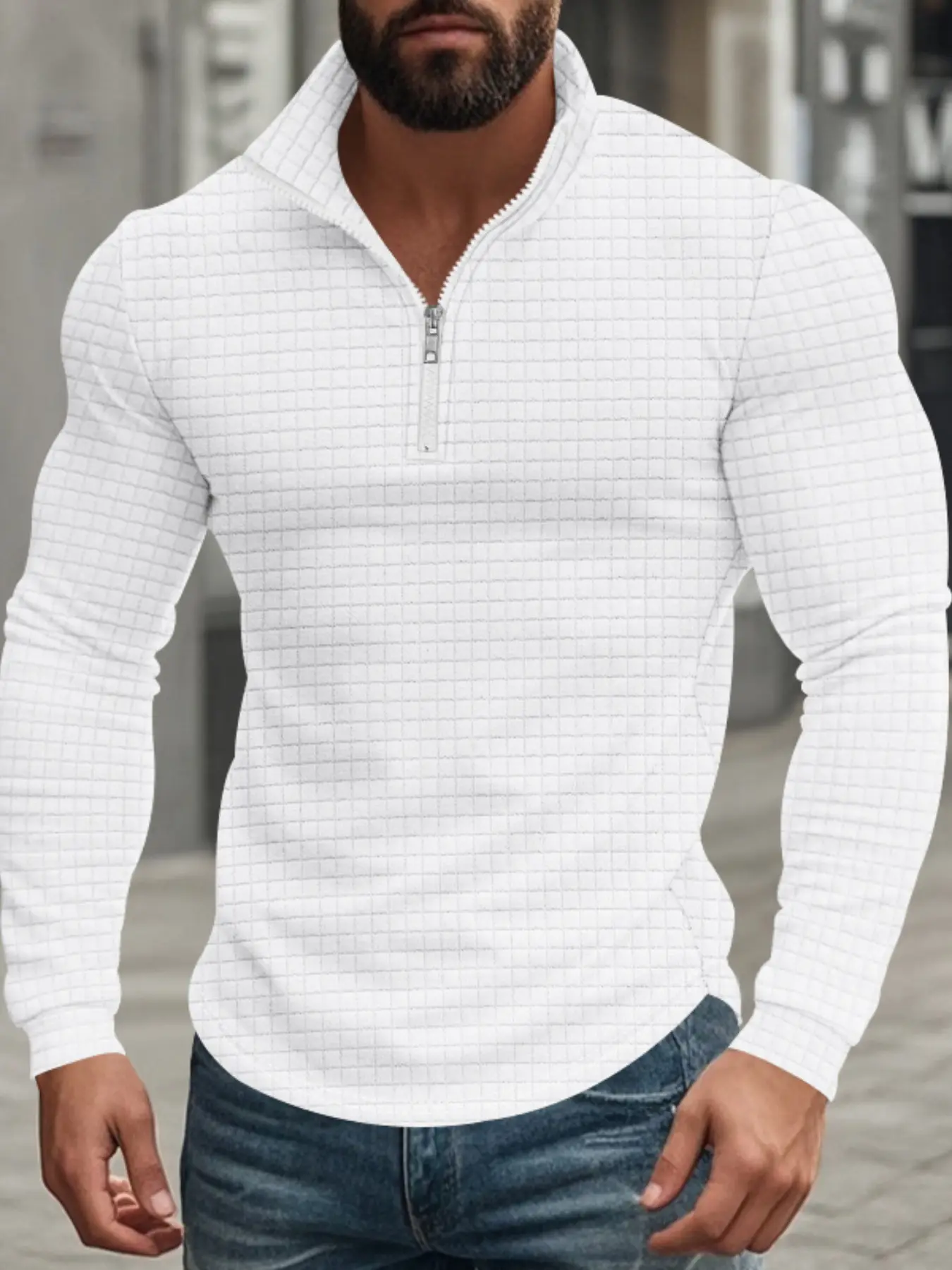 Men's Sporty Fitted Zipper Hoodie, Small Check Pattern, Comfortable Knit Fabric, Ideal for Outdoor Activities & Daily Wear, Fall outfits, Casual Sports Hoodie, Casual Sports Tops, Athletic Hoodies
