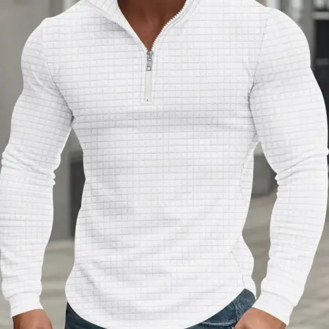 Men's Sporty Fitted Zipper Hoodie, Small Check Pattern, Comfortable Knit Fabric, Ideal for Outdoor Activities & Daily Wear, Fall outfits, Casual Sports Hoodie, Casual Sports Tops, Athletic Hoodies, Active Sportswear, Zip Up Hoodie