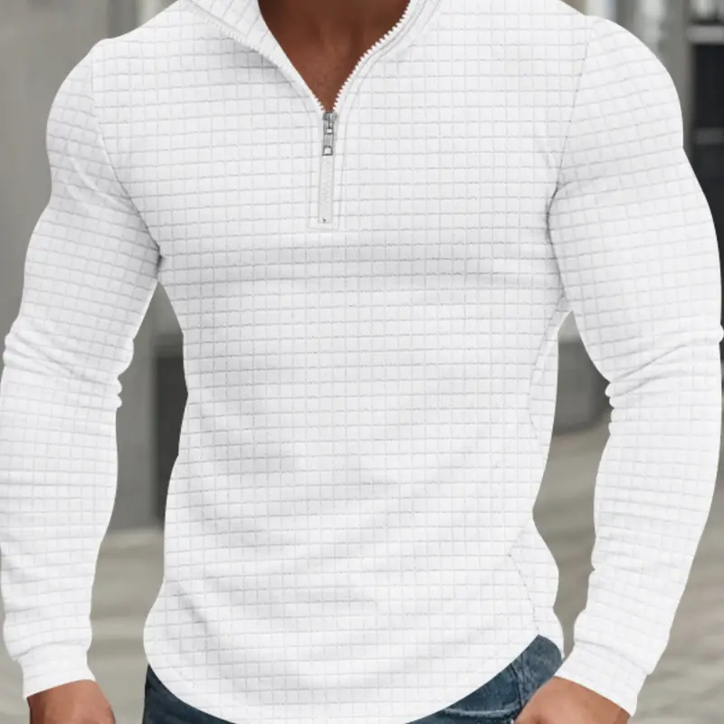 Men's Sporty Fitted Zipper Hoodie, Small Check Pattern, Comfortable Knit Fabric, Ideal for Outdoor Activities & Daily Wear, Fall outfits, Casual Sports Hoodie, Casual Sports Tops, Athletic Hoodies, Active Sportswear, Zip Up Hoodie