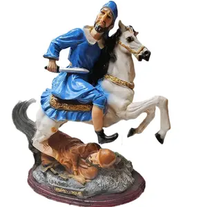 Señor Santiago Figura Religiosa 12 Pulgadas de Alto en Caballo y Traje Azul Detalles Dorados