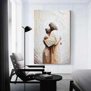 Jesus Hugging Woman Prayer Artwork Framed Christian Picture Wall Decor for Living Room Bedroom Church Holiday Gift Abstract Design Religious Ornaments