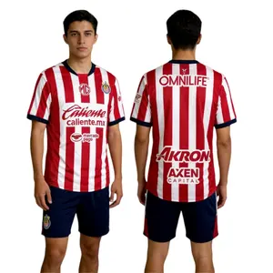 2425  Home Jersey Vintage  Red and White Stripe Short Sleeve Top Football Jersey