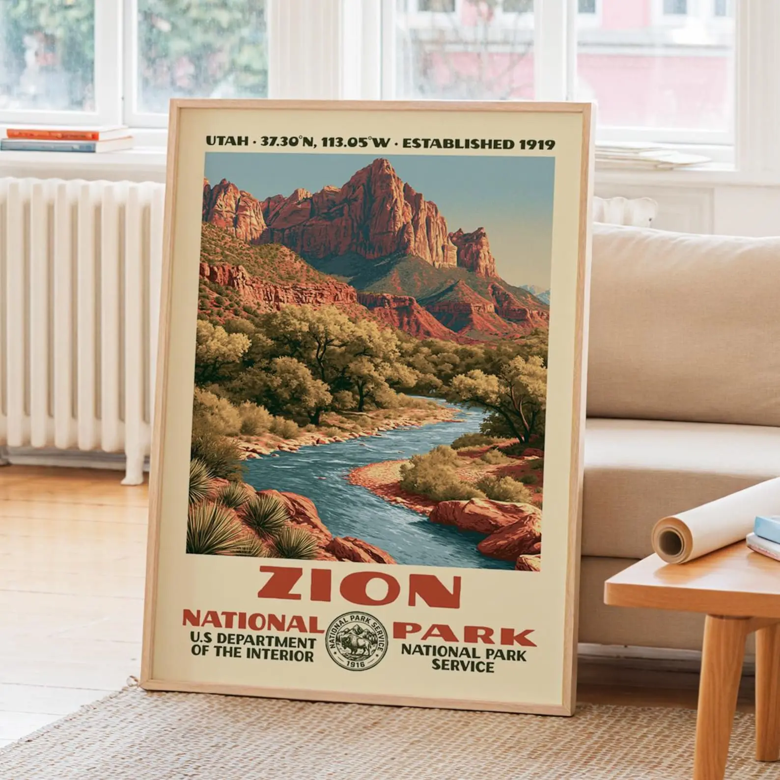 Zion National Park Vintage WPA Glossy Poster, Unframed Nature Landscape Wall Art