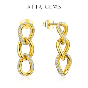 Personal Chain Drop Earrings Synthetic Moissanite for Women Earring Engagement Gift Fine Jewelry E035