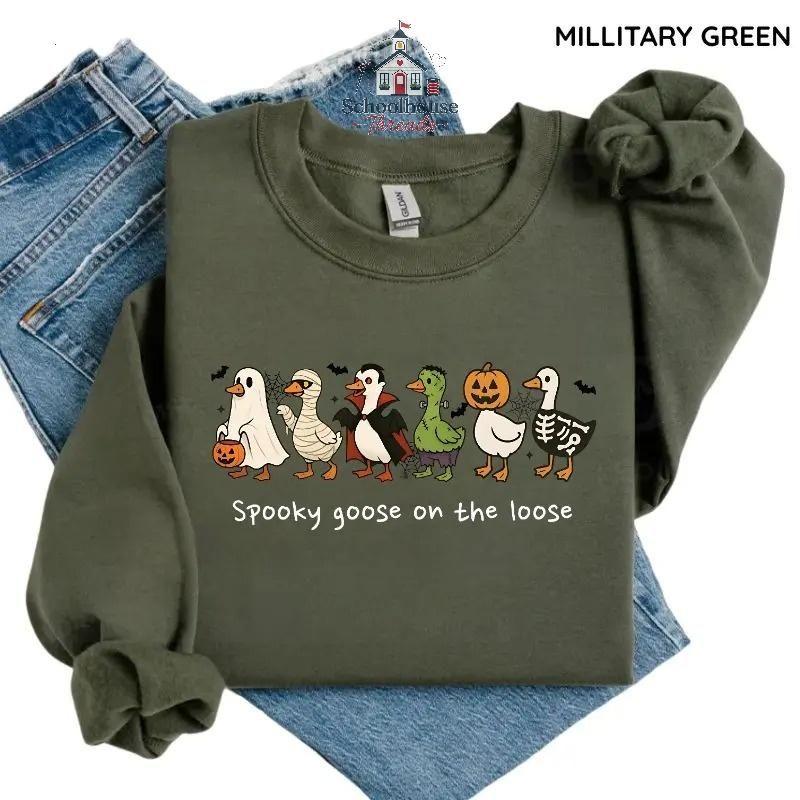 Spooky Goose on the Loose Sweatshirt, Funny Halloween Goose Graphic, Unisex Crewneck for Fall, Apparel Made In The US , Beast Graphic Tee