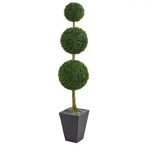 Nearly Natural 6 ft. Artificial Boxwood Triple Ball Topiary in Planter