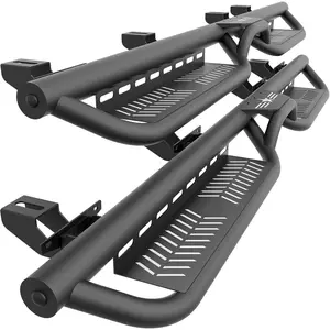 Running Boards Compatible with 2020-2026 Jeep Gladiator JT 4 Doors, Two Stairs Design Side Steps Heavy-Duty Steel Nerf Bars Bolt-on Step Plates RockSliders Rail. Black