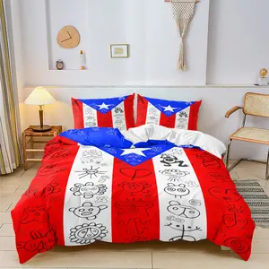 Puerto Rico Themed Printed Duvet Cover Set, Decorative Duvet Cover, Includes One Duvet Cover and One or Two Pillowcases,Hand-drawn,Simplified-Style Abstract Graphic Elements,Soft Skin-Frendly,Children's Bedroom Decor Gifts