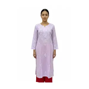 #Top-87 Elegant Lavender Chikankari Kurti with Intricate Embroidery