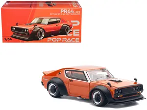 Skyline GT-R V8 Drift "Kenmeri" RHD (Right Hand Drive) Orange Metallic 1/64 Die Cast Model Car by Pop Race
