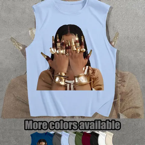 Egyptian Queen Graphic Print Sleeveless T-Shirt, Loose Fit Casual Unisex Street Style Top, Breathable Summer Wear, Streetwear