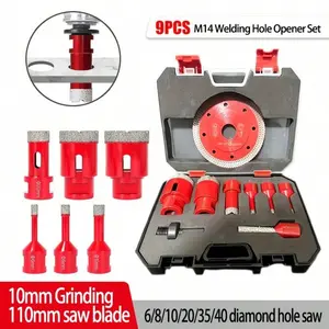 9-Piece M14 Hole Saw Set, Dry/wet Use Marble Tile Rock Board Glass Brazed Diamond Drill Bits, 6/8/10/20/35/40mm Holesaw + 110mm Wave Blade Power Tools