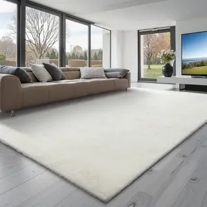 Indoor Plush Area Rugs, 8 x 10 Ft Soft Plush Carpet, Furry Shag Area Rugs for Living Room, Bedroom, Sunroom, Modern Home Decor Aesthetic, Non-Shedding, Non-Woven, Slip-Resistant, Ivory White